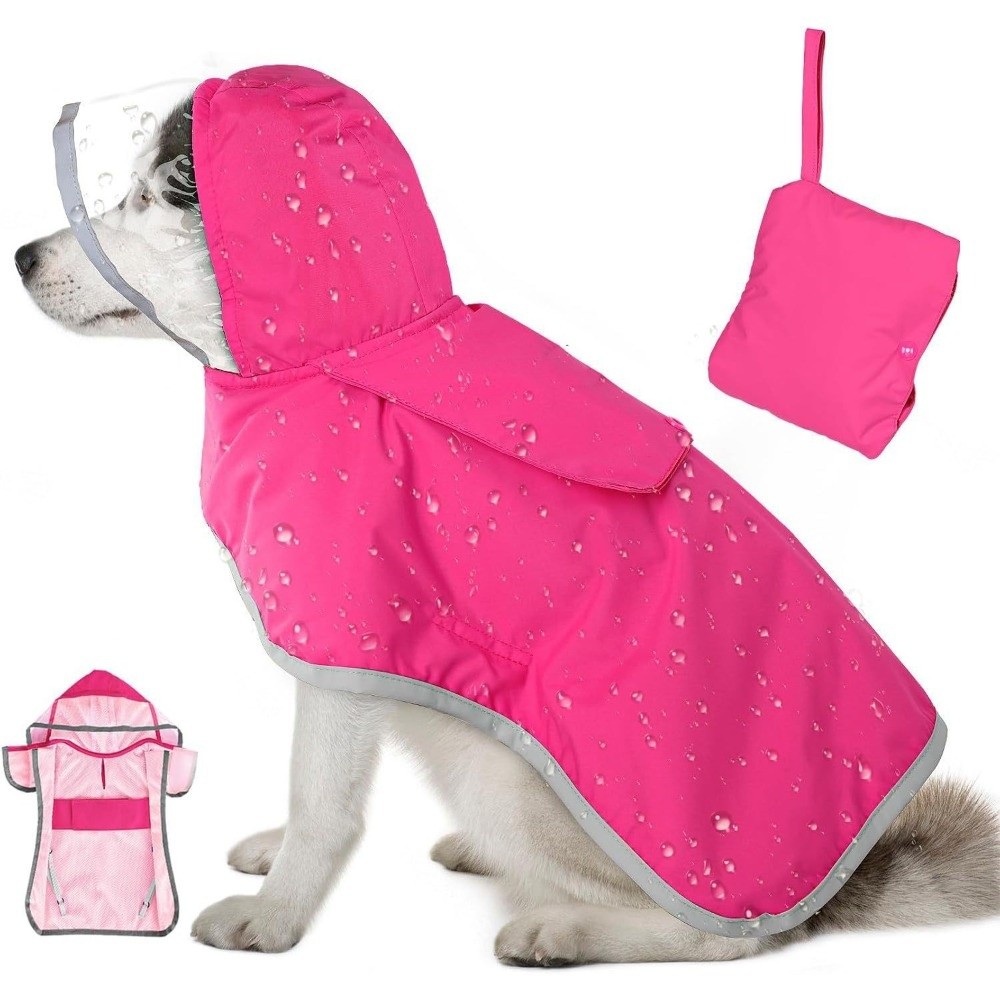 Dog Raincoat - Waterproof Dog Hooded Raincoat Reflective Strip